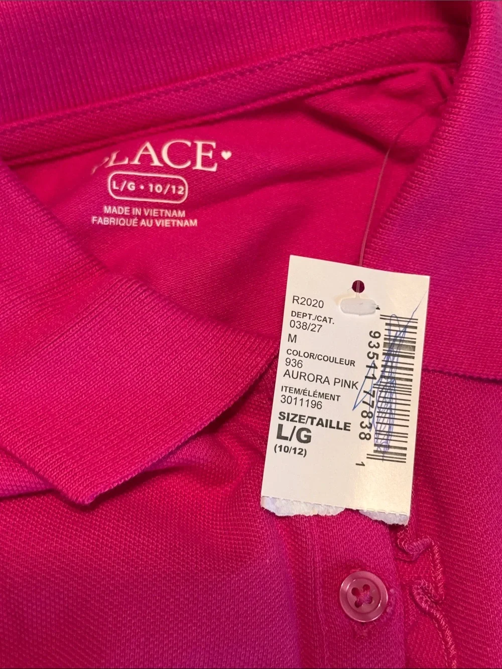 NWT The Children's Place Girls Bright Fuchsia Polo Skater Dress Size Large 10-12